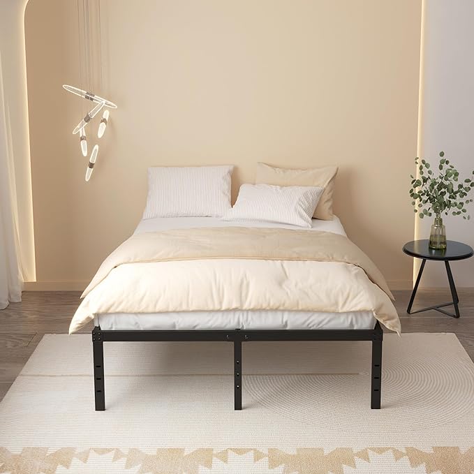 20 Inch Queen Bed Frame No Box Spring Needed, Heavy Duty Metal Queen Platform Bed Frame Support Up to 3000 lbs, Easy Assembly, Noise Free, Black