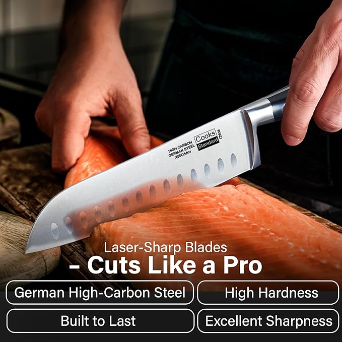 Cooks Standard 6-Piece Stainless Steel Knife Set with Expandable Bamboo Block for Extra Slots