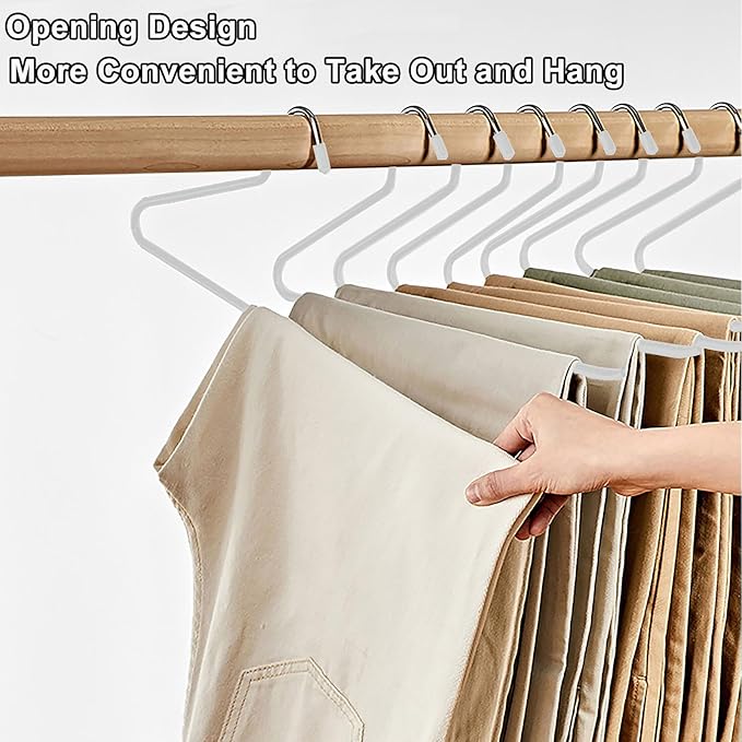 Devesanter 20 Pack Open-Ended Metal Pants Hangers - Durable, Non-Slip Coating, Space Saving, Easy Use Coat Hangers for Short Skirts, Pants, Jeans, Slacks, Blankets (White)