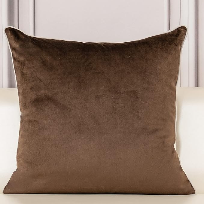 Aeckself European Floral Pillow Cover 18x18 Inch, Luxury Velvet Embroidered Decorative Throw Pillow Cover for Couch Bedroom Living Room, Brown and White