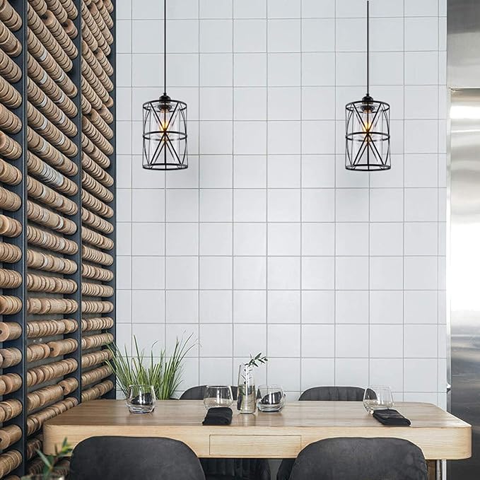 Black Industrial Metal Pendant Light with Clear Glass Shade, Transitional Cylinder Pendant Lighting Fixture for Kitchen Island Sink Counter Dining Room