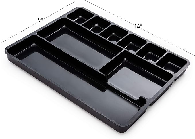 Desk Drawer Organizer Tray with 9 Storage Compartments - For Home and Office - Drawer Organizers Office, Perfect Organizing Pens, Pencils, Paper Clips, Sticky Notes and all your Supplies - 2 Pack