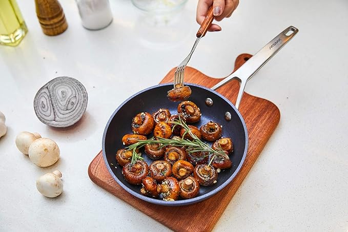 MsMk Small Nonstick Frying pan Blue, 8-inch Durable Egg Omelet Skillet, Titanium and Diamond Non Stick Coating From USA, for Induction,Cerammic and Gas Cooktops, Oven Safe,Dishwasher Safe