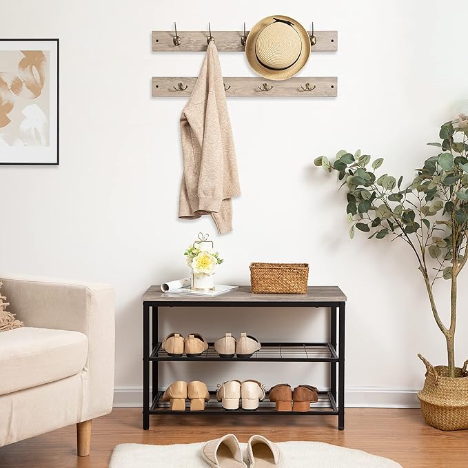 HOOBRO Hall Tree with Bench, Coat Rack Shoe Bench Set, Entryway Shoe Rack with Coat Hooks, Hall Tree Coat Rack, 27.6" L x 11.8" W x 18.1" H, Mud Room, for Foyer, Front Door, Greige BG07MT01