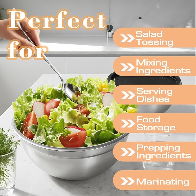 Lazycorner Stainless Steel Mixing Bowls with Airtight Lids Set of 7 Stainless Steel Bowls Set with 3 Grater Attachments Great for Serving & Baking