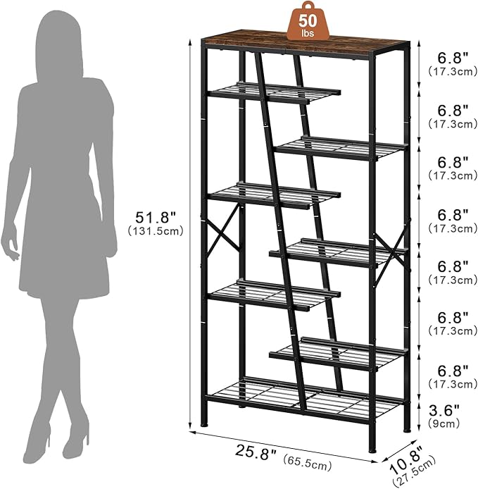 Shoe Rack, 8 Tier Boot Rack, Wooden Storage Organizer for Tall Boots, Large Capacity Metal Shoe Shelf Holds 12-15 Pairs of Shoes, Durable and Stable, for Entryway, Closet, Rustic Brown