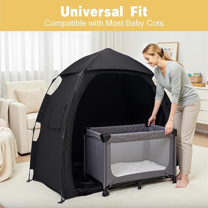 Blackout Tent for Babbies and Toddlers, One Click Setup Baby Travel Crib Tent, Blackout Cover for Mini Crib and Pack N Play
