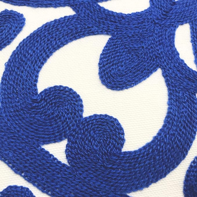 Alysheer Embroidered Decorative Throw Pillow Cover 18x18 inch, Classic Boho Mandala Chic Knit Pattern, 100% Cotton Canvas Cozy Cushion Case for Sofa Couch Living Room Bedroom(Royal Blue)