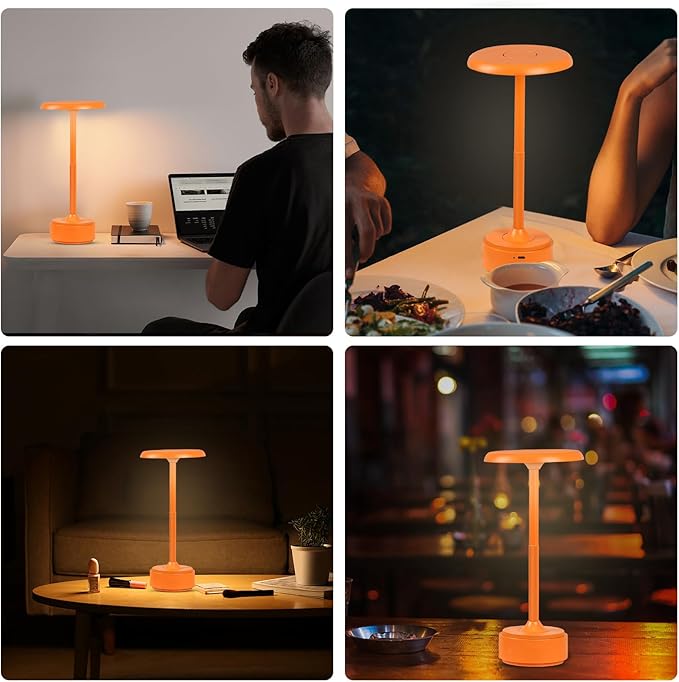 Small Table Lamp With 5200mah Battery - Rechargeable Desk Lamp For Cozy Nights, Usb-C Fast Charging & Stepless Dimming, Cordless Table Lamp With 3 Lighting Modes For Bedroom, Office & Travel(Orange)