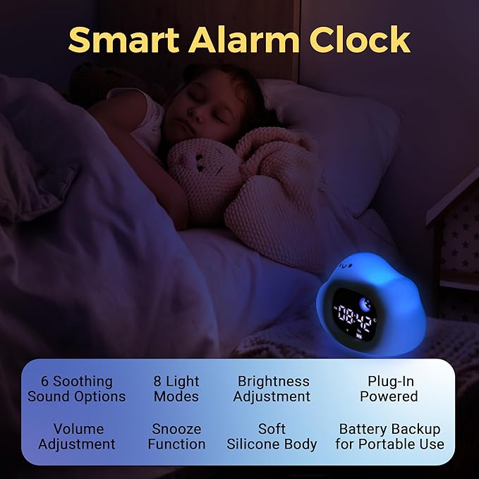 Bumble & Bright Go & Glow Cloud App Control Kids Alarm Clock – Digital Sleep Trainer with USB-C Corded, 8 Night Light Colors, 6 Soothing Sounds, 12/24H Routine Trainer, Gift for Boys & Girls