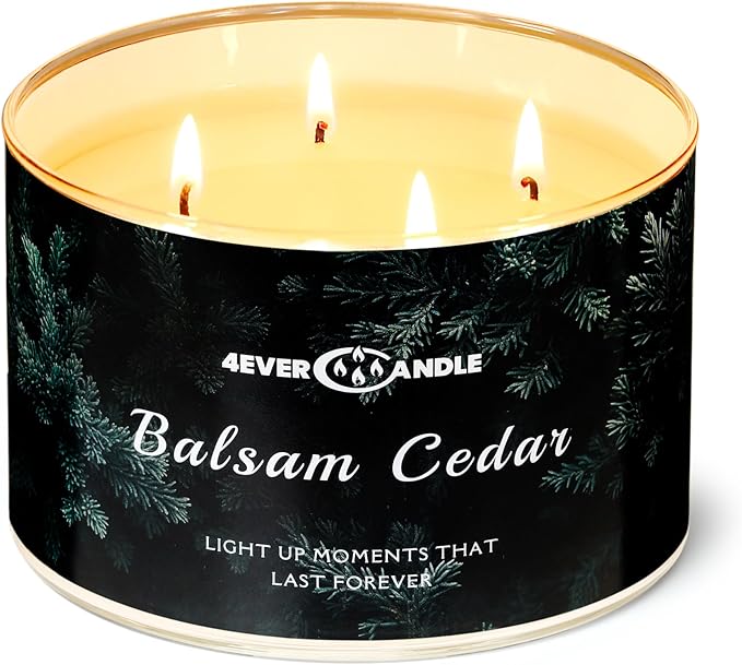 Balsam Cedar Scented Candles, 18oz Soy Candles Non Toxic 4-Wick Large Candle Jars, Over 50 Hours of Burning Time, Ideal for Gifting, Events, Home Decor