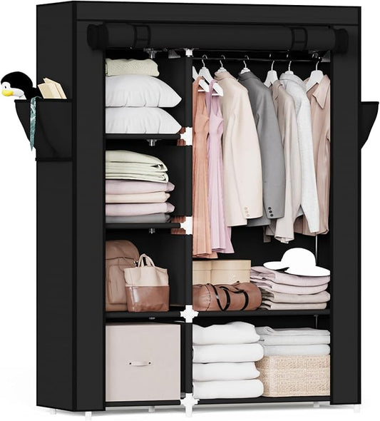 Mavivegue Portable Closet,Portable Closet,Wardrobe,Storage Closet with Cover,Free Standing Closet for Bedroom,Black,2 Rows, 43" W x 18" D x 64" H
