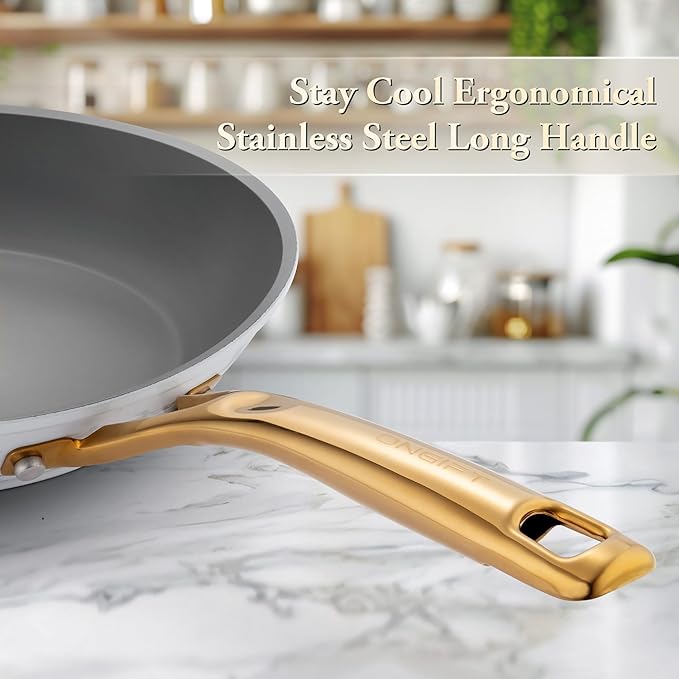 Frying Pan Nonstick Set 2 Piece, 8＆10 Inch Skillet Easy to Clean, Kitchen Fry Pan without PTFE & PFOA, Compatible with All Stovetops, Lightweight and Durable, Marble White
