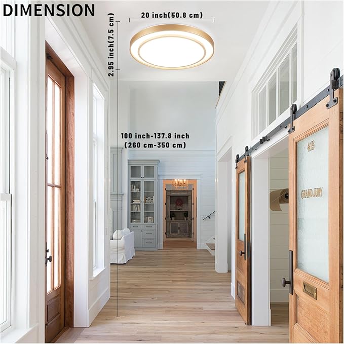 20 inch Flush Mount Ceiling Light Fixture LED 36W, Gold Dimmable Fixture Ceiling Mount Overhead, Modern Close to Ceiling Light 5CCT for Living Room,Kitchen, Bedroom
