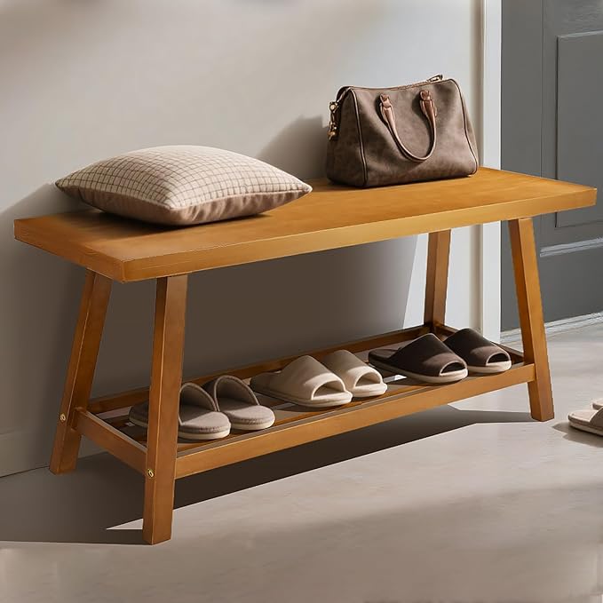 31.5" Farmhouse Solid Wood Bench, Small Long Rustic Storage Entryway Bench for Indoor, Bedroom,Dining Room, Living Room and Hallway