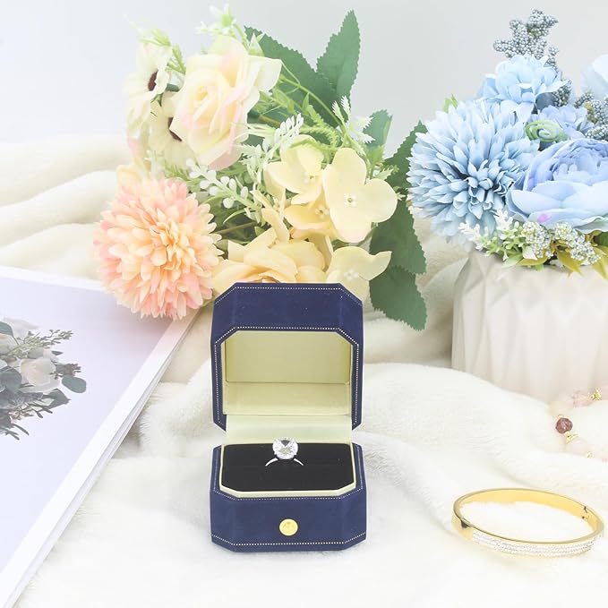 Jewelry Ring Box Small Travel Jewelry Box, Velvet Wedding Ring Box for Business, Engagement, Wedding, Bridesmaid and Holiday Events - Blue