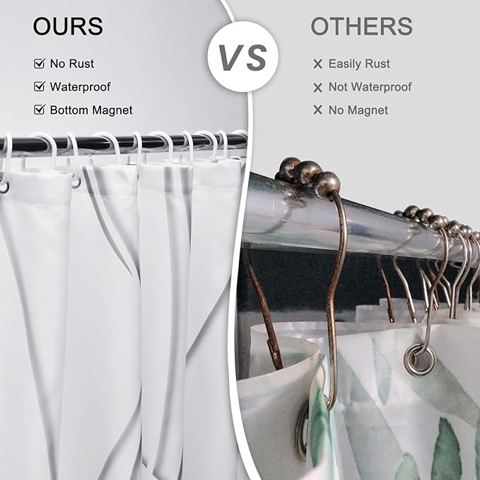 Punkray Grey Shadow Shower Curtain for Bathroom with Hooks, Shower Curtain Set Stripe Bath Curtains Decor White Shower Curtains Weighted Hem Washable, 60 x 72