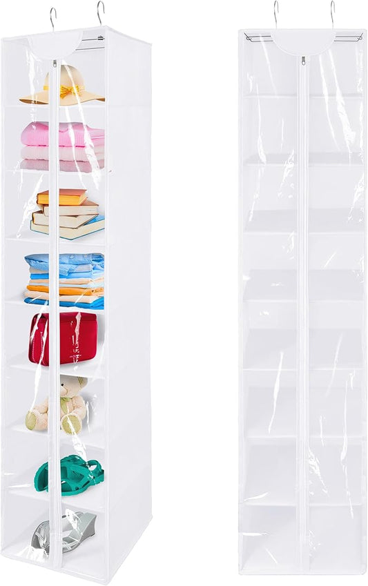 Libeder Hanging Closet Organizer, 8-Shelf Wardrobe Clothes Storage Organizer with Zipper,Hanging Shelves for Sweater,Shoes,Purse,Hats,White