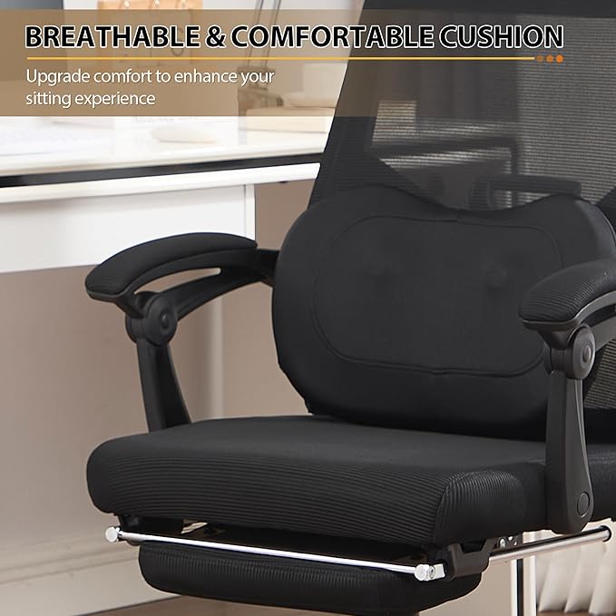 Qulomvs Ergonomic Office Chair with Massage&Heated Lumbar Support, Kneading Massage Office Chair with Foot Rest, Reclining Home Office Desk Chair 90-135 Adjustable Mesh Computer Desk Chair with Wheels