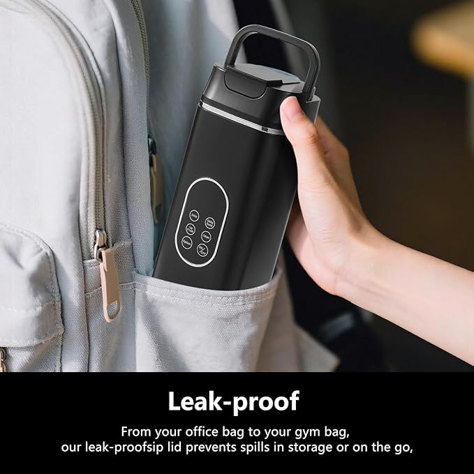 Portable Personal Blender with 12 Stainless Steel Blades – USB Rechargeable for Smoothie Shakes,14 Oz/420ML Cup and Extra Handle Lid, for Travel Sports Gym (Black)