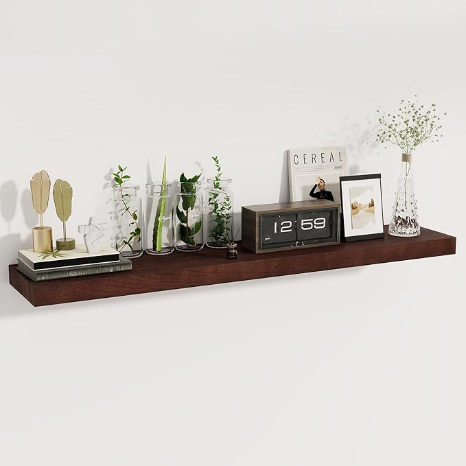 fuqing Floating Shelves for Wall - 48 Inch Natural Wood Shelves Set of 1-48W x 9.3D x 1.6H Wall Mounted Shelves with Upgraded Metal Brackets for Room Wall