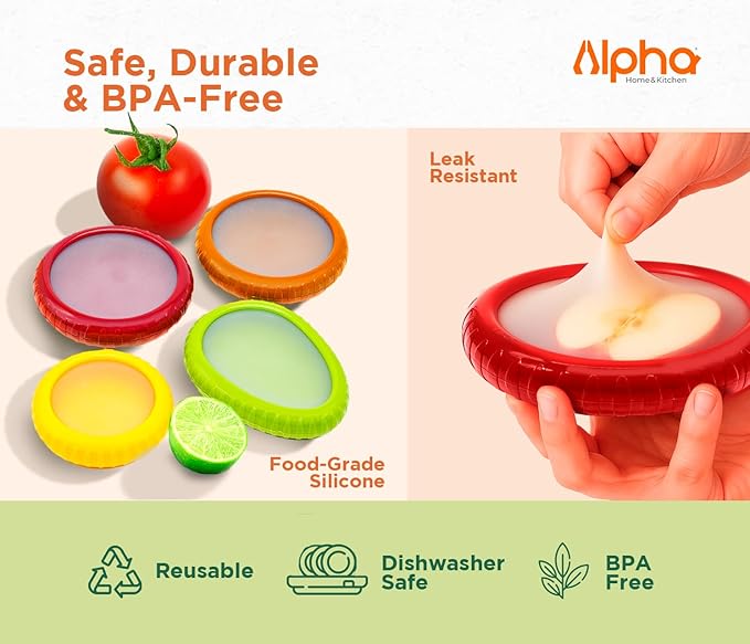 Avocado Saver & Onion Storage –Set of 4 BPA Free Silicone Food Storage Containers – Reusable Fruit and Veggie Savers, Fresh Pods for Food – Perfect for Tomato Holder, Garlic, Lemon & More