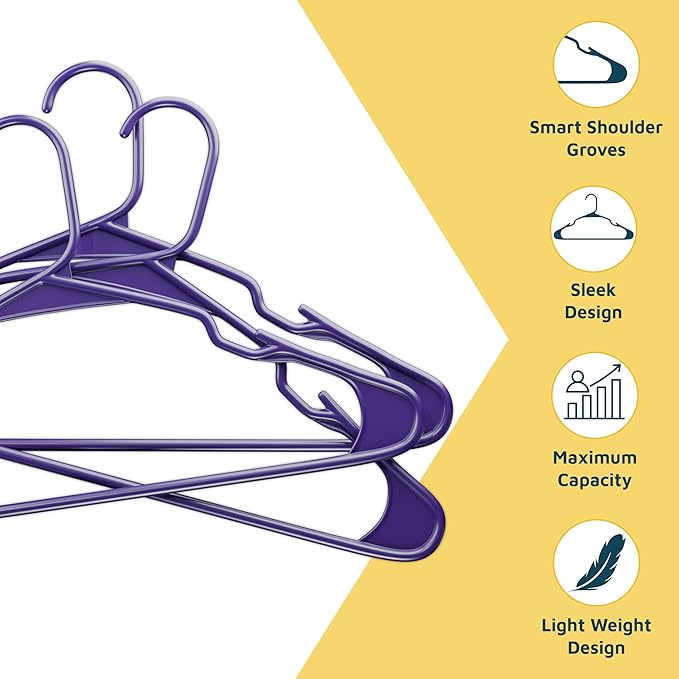 Plastic Clothes Hangers – Heavy Duty Hanger Set, for Organizing Clothes, Dresses, and Coat, Holds Up to 5 lbs, Space-Saving Hangers with Non-Slip Shoulder Grooves, Pack of 80, Purple