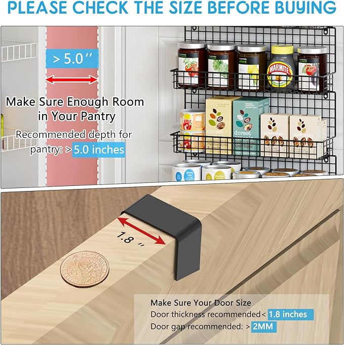 JKsmart High Capacity 6-Tier Spice Rack Organizer with Door Hook, Wall-Mounted & Over-the-Door for Kitchen Pantry Cabinet - Black