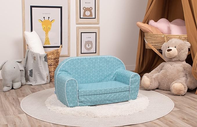 Delsit Kids Couch for Toddlers - 2 in 1 Convertible Foam Sofa to Lounger, Comfy Flip Out Lounge Chair for Children, Made in Europe