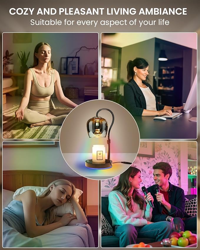 Hisummer Candle Warmer Lamp with 7 Colors RGB & Touch Dimmer, Height Adjustable Swan Neck for Scented Jar Candles, Includes 2 Bulbs, 24V Safe Wax Warmer for Home Decor Gift for Women Mom (Marble Vein)