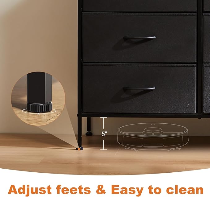 Sweetcrispy Dresser for Bedroom, TV Stand, 6-Drawer Fabric Storage Cabinet with Open Shelves, Console Table, Entertainment Center and Closet Organizers for Living Room Furniture, Black