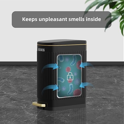 2.6 Gallon Slim Bathroom Trash Can with Soft Close Lid, 10L Stainless Steel Garbage Can with Removable Liner Bucket, for Narrow Spaces, Bathroom, Bedroom (Matt Black)