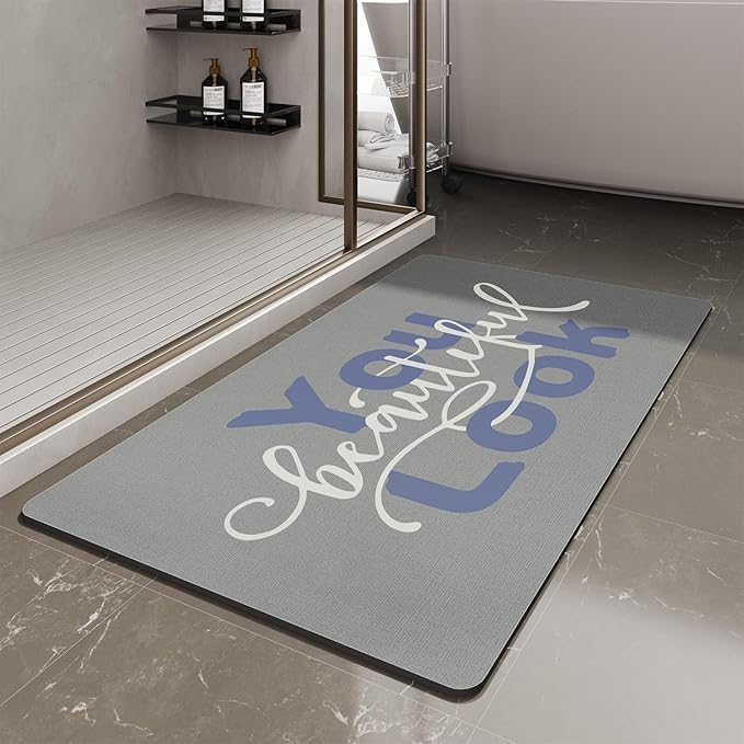 MontVoo-Bath Mat-Bathroom Mat Rug Non Slip Super Absorbent Stain Resistant Quick Dry Thin Bathroom Rug-Bath Mats for Bathroom Floor Bathtub Vanity-Bathmat Bath Rug Easy Care 17"x27" Blue-Look