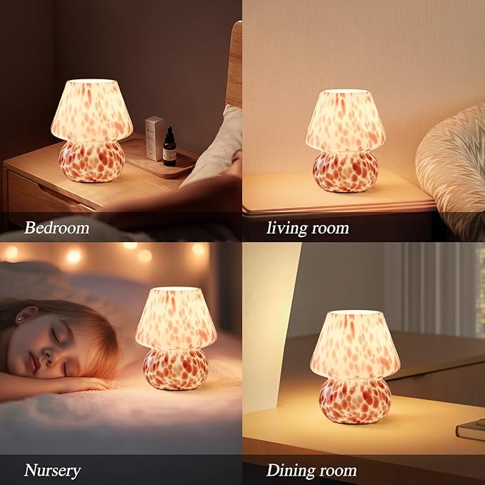 Cute Mushroom Lamp | Small Bedside Nightlight for Bedroom & Living Room | Adorable Blush Pink Translucent Glass Desk Light with E26 3000K Warm Bulb | Perfect Home Decor Gift for Girls & Women