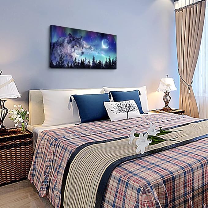 MHARTK66 Canvas Wall Art For Living Room Large Decor Paintings Bedroom Modern Family Decorations Office Abstract Aurora Scenery Wolf Pictures Artwork Posters Home Decoration