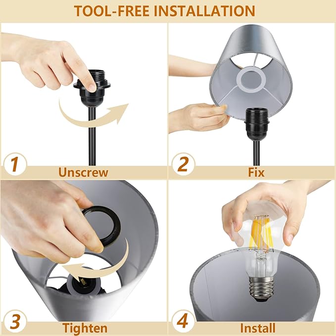 HiBay 17.75" H Dimmable LED Bedside Table Lamps Set of 2with USB Charging Ports & AC Outlet, Modern Black Nightstand Lights for Bedroom, Office, Living Room, Kids Room, E26 Bulb Included