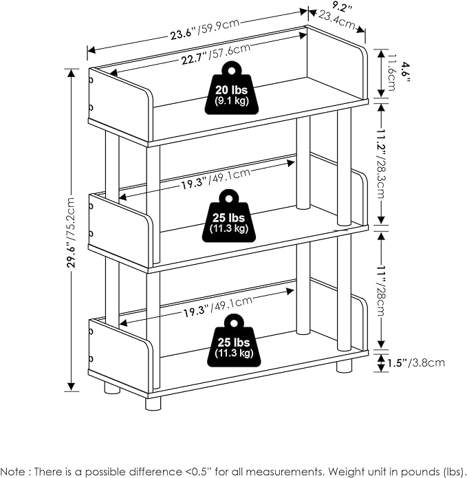 Furinno Turn-N-Tube 3-Tier Freestanding Multipurposes Display Rack, Bookshelf, White/White