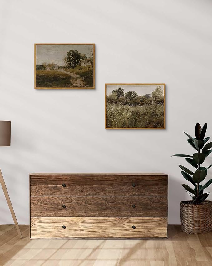 InSimSea Framed Canvas Wall Art Decor, Vintage Natue Landscape Art, Country Wilderness Painting Picture, Retro Decor for Bedroom Living Room, Office, Bathroom, Hallway, Room,12"x16"