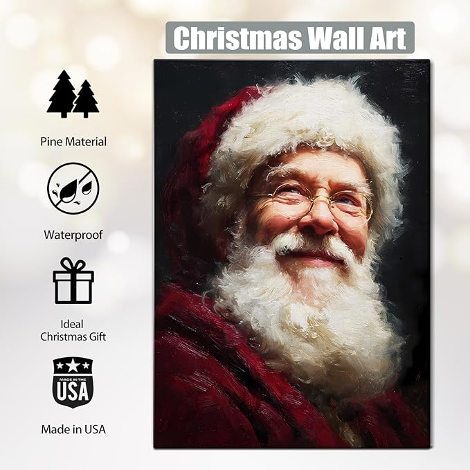 Vintage Santa Claus Portrait Christmas Canvas Wall Art - Victorian Style Framed Canvas Prints for Living Room & Bedroom, Classic Christmas Wall Decor, Christmas Gifts & Winter Decor