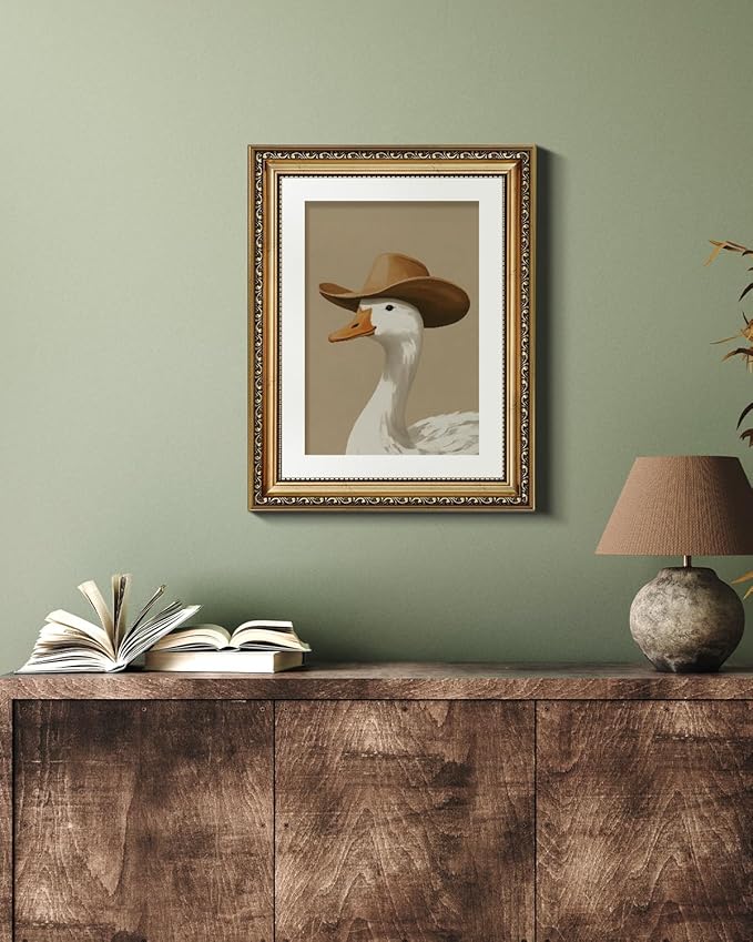 VIYYIEA Vintage Gold Framed Wall Art for Living Room, Trendy Cowboy Duck Artwork Prints Decor, Modern Maximalist Wall Decor, Gallery Picture Painting, for Bedroom Bathroom Kitchen 14L x 11W