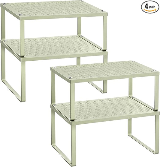 SONGMICS Spice Racks, Set of 4 Metal Cabinet Shelf Organizers, Countertop Organizers, Shelf Risers, Stackable, Expandable, Sage Green UKCS006C01