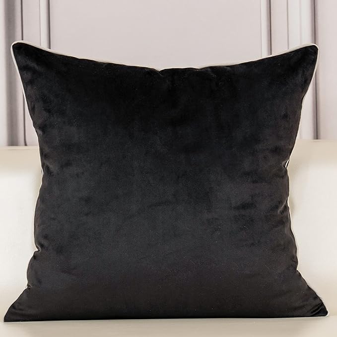 Aeckself European Floral Pillow Cover 18x18 Inch, Luxury Velvet Embroidered Decorative Throw Pillow Cover for Couch Bedroom Living Room, Black and White