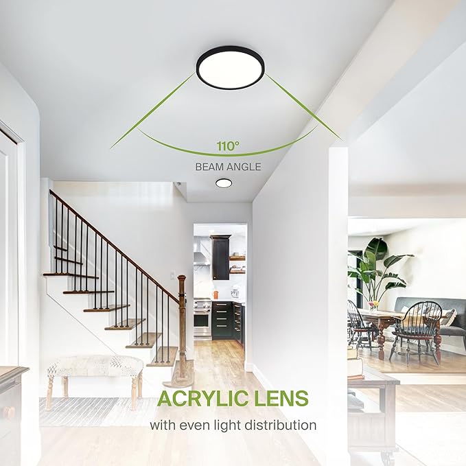 ASD LED 9" Round Flush Mount Ceiling Light Fixture, Low Profile Surface Lighting | 5CCT, Dimmable, Ultra-Thin, ETL Listed | 18W 1660LM 2700-6000K 120V | Kitchen, Bedroom, Hallway Lamp | Black