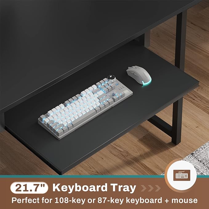 SEDETA L Shaped Gaming Desk, Reversible Computer Desk with Power Outlet and Pegboard, Gaming Desk with Led Lights, Keyboard Tray and Storage Bag for Home Office, Black