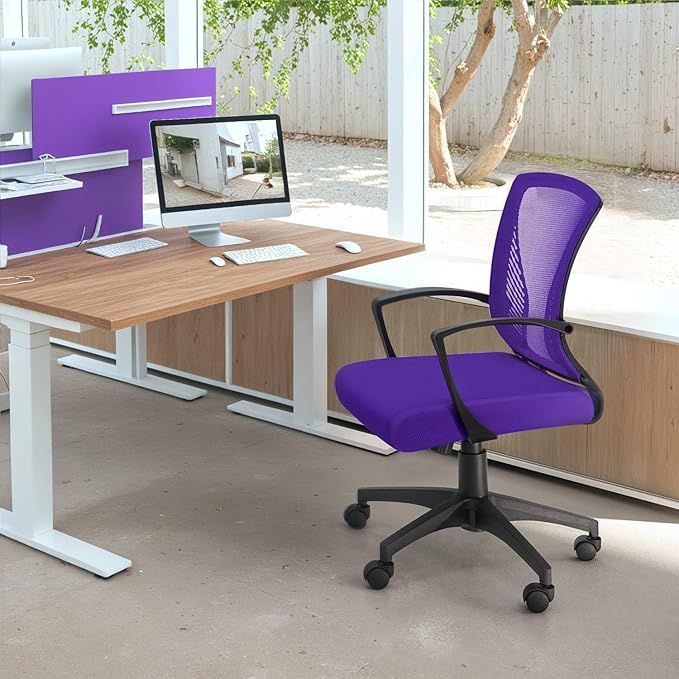 Furmax Office Chair Ergonomic Computer Desk Mesh Chair Mid Back Swivel Lumbar Support with Armrest (1, Violet)