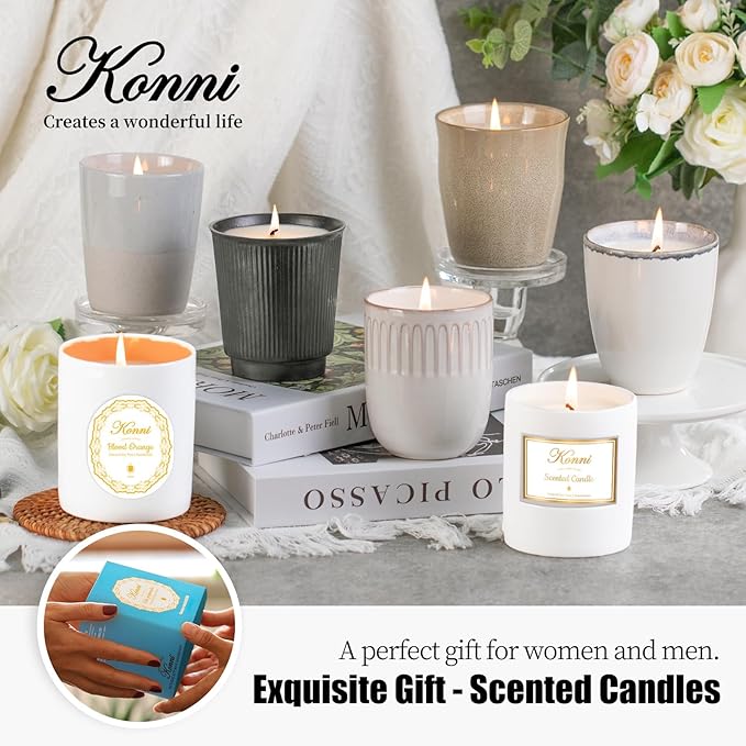 Scented Candle, 8oz Soy Candles, Red Rose Scented Jar Candles for Women & Men, Long-Lasting Aromatherapy White Candle Wax for Home, Bathroom, Non Toxic Candle Gift (Ceramic Cup 15)