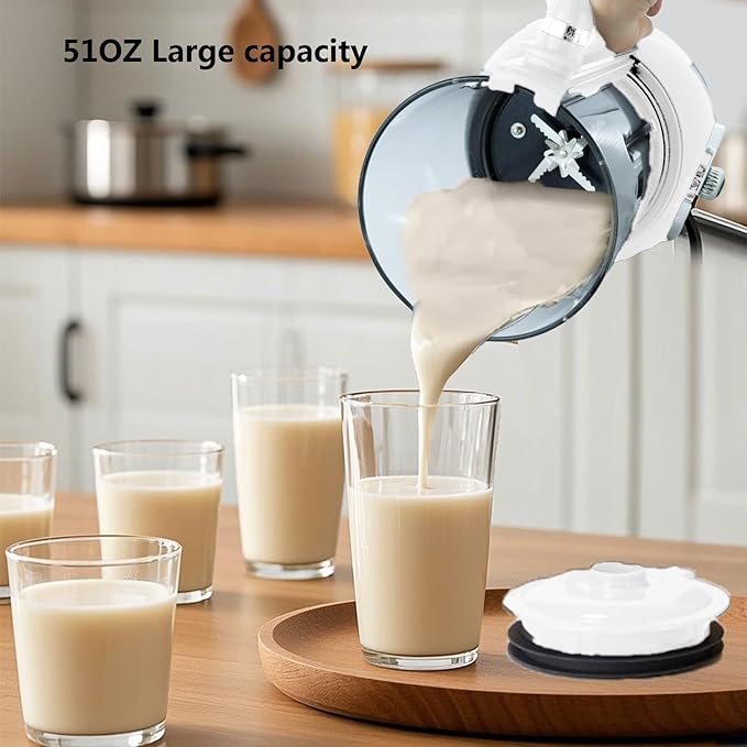 51oz Automatic Nut Milk Maker,10 in 1 Soy Milk Maker Machine 20 Blades,Baby Food Maker,Plant Based Milks Homemade Oat,Juice,Almond Milk Machine with Delay Start 24H,Boil Water,Keep Warm 8H&Auto Clean
