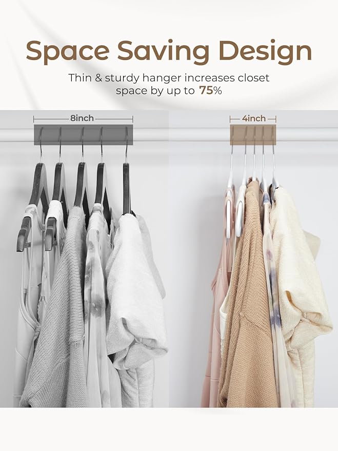 HOUSE DAY White Velvet Hangers 60 Pack, Luxury Non Slip Felt Hangers, Space Saving Clothes Black Hanger Heavy Duty, No Shoulder Bump Focked Hanger with 360° Swivel Hook for Closet