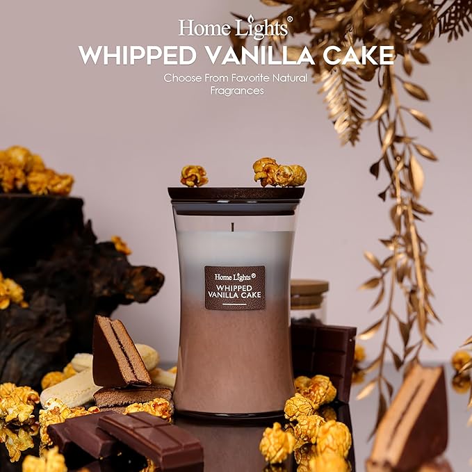 HomeLights 3-Layer Candles for Home Scented, 21.52 OZ Natural Soy Wax Scented Candles Burns Up to 100 Hours, Large Jar, Whipped Vanilla Cake