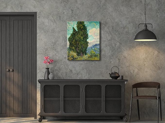 Wieco Art Cypresses by Van Gogh Classic Canvas Prints Wall Art Famous Oil Paintings Green Tree Picture Ready to Hang for Home Decorations Modern Abstract Forest Landscape Artwork